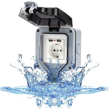 Utendørs vegguttak med USB-uttak, Ip66 vanntett hageuttak, overflatemontering, våtromsbeskyttelseskontakt - Perfet
