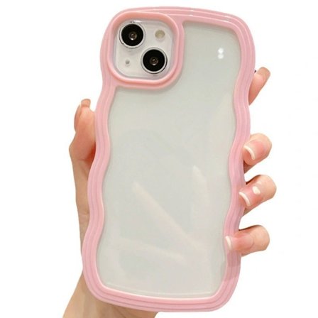 Kruset Bølget Ramme Gennemsigtigt Cover til Piger Kvinder, Transparent Blød Silikone TPU Stødfanger Stødsikkert Beskyttende Telefoncover Pink iphone15