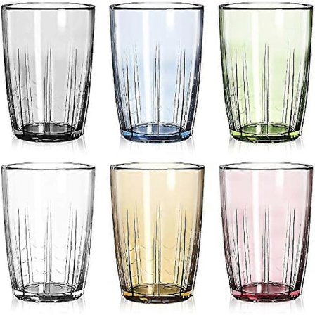 Sæt med 6 Akryl Drikkekrus, 414 ml Ubrydelige Vandglas, Genanvendelige Plastik Drikkeglas, Stabelbare Drikkeglas til Vand, Juice, Lemonade