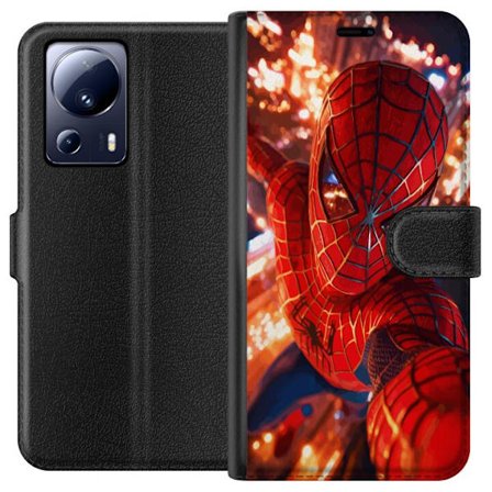 Yhteensopiva Lompakkokotelo Xiaomi Xiaomi 13 Lite Spider Man intensiivisessä toiminnassa välkkyvien valojen ja dynaamisen perspektiivin kera elokuva