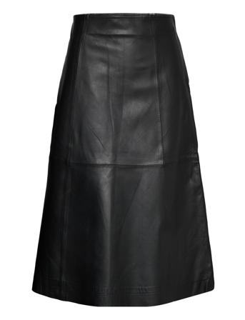 Slferle Hw Leather Midi Skirt W Knælang Nederdel Sort Selected Femme