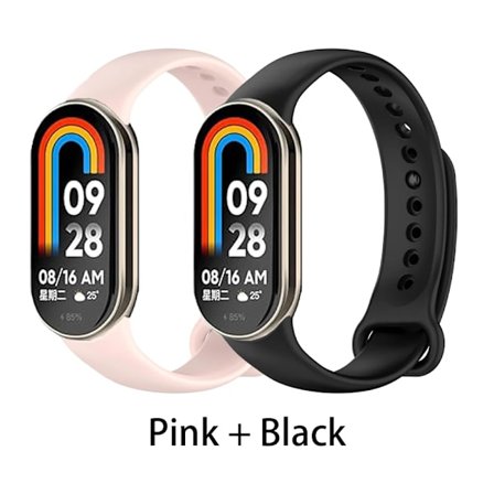 Armbånd til Xiaomi Smart Band 8/9/10, Silikone Sports Udskiftningsarmbånd (Pink-Sort)