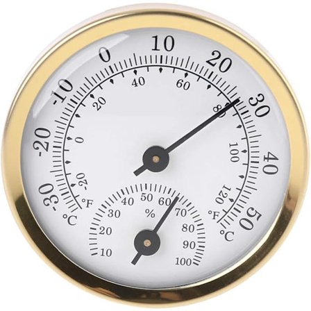 Analogt Innendørs Termometer Hygrometer - Lufttemperaturvisning - 58 mm - Gull + Hvit - Bordmodell