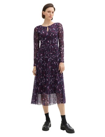 Tom Tailor Printed Mesh Dress - Purple - 36