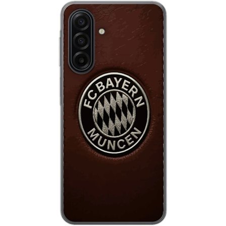 Kompatibel Mobilcover til Samsung Galaxy A17 5G FC Bayern München emblem på brun læderbaggrund klassisk fodboldmotiv perfekt til fans af tysk fodbold