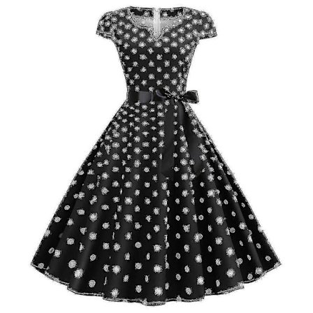 Dam Polka Dot Hepburn Retro 50-tals 60-tals Rockabilly Aftonfest Swing Midi Klänning