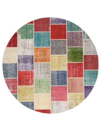 Vintage Stort Patchwork Teppe Ø 249 Ull