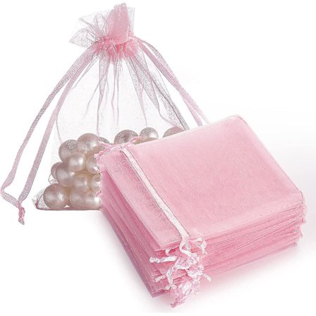 100 stk 4x4,72 tommer gjennomsiktige organzaposer. Blush Pink bryllupsgaveposer