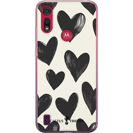 Kompatibel Mobilcover til Motorola Motorola Moto E6s (2020) Cactus and Friends - Bold Black Love Pattern