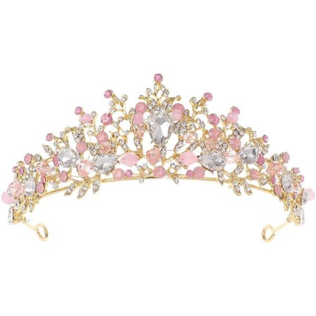 Rosa Krystaltiara til Børn, Pigers Prinsessekostume, Rhinestone-Krone, Hårbånd, Bryllup, Brud, Hårtilbehør, Fødselsdag, Kommunion