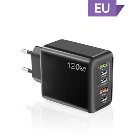 120W 5-i-1 2 USB 3 Typ C Snabbladdare Väggladdare för iPhone Samsung Xiaomi Huawei Oppo Mobiltelefonadapter