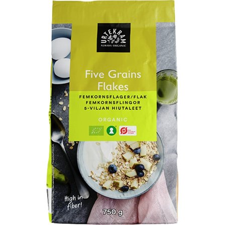 3 for 2 - Urtekram Femkornsflager Ø 750 g, Helse & Madvarer, Gryn, Flager & Drys, Gryn