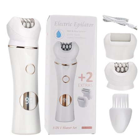 3-i-1 Plejesæt - Shaver, Epilator og Fodfil White+Gold
