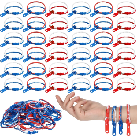 IC 72 st 4 juli Armband Patriotiska Fidget Leksaker Dragkedja Armband, Vänskap Fidget Armband Bulk, Röd Vit och Blå
