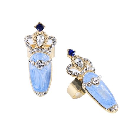 2 st Fashion Style Bowknot Crown Crystal Finger Nail Art Ring DIY Dekoration #1