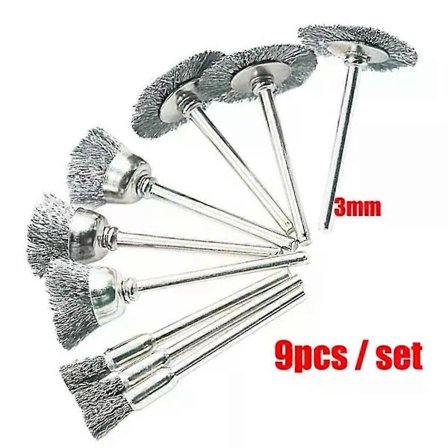 9 st/set Rostfri ståltrådborste Trådhjul Roterande verktyg Rostborttagning Polering För Mini Borrslipmaskin 5/15/25mm Trådborste