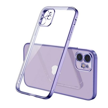 Apple iPhone 12 Mini Luxury Classic Square Frame Protection Case Purple With Soft Thin Transparent Camera Protector High Quality