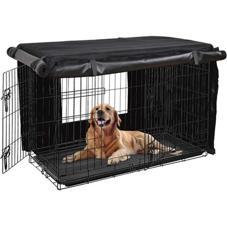 Hundebur Cover 42 tommer Hundekennel Cover til Stor Hund, Kraftig Oxford Stof, med Dobbeltdør, Lommer og Mesh Vindue (43L x 29W x 30H, Sort)