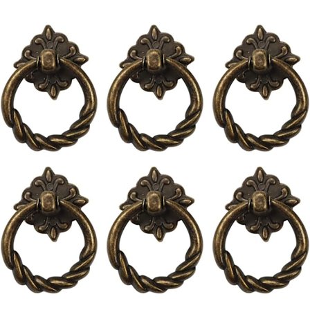 6 stk. Skuffetræk Kabinetbeslag Vintage Bronze Knapper Træk Antikke Kabinet Skuffetræk og Håndtag Møbelbeslag Træk Drop Ring Knapper
