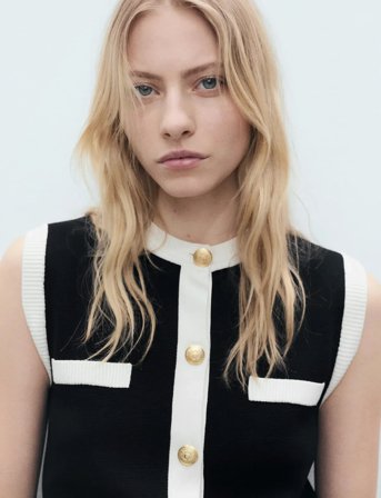 Mango Knitted Waistcoat With Contrast Piping - Black - XS