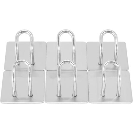 Klistremerker i rustfritt stål, kjøkkenkroker, baderomsveggkroker for å henge håndkle, kappehatt, frakknøkkel, 6-pakning