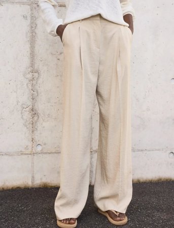 Mango Wide Leg Pleated Trousers - Beige - 36