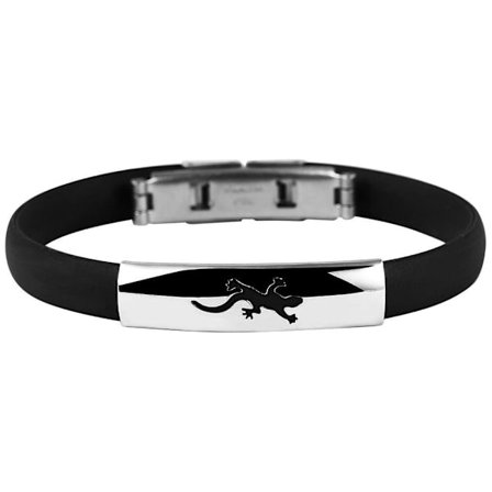 Armband i Svart & Silver - Rostfritt Stål & Gummi - Ödla / Gecko