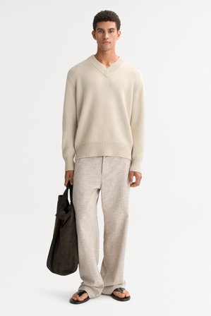 Soft Goat - Men's V-neck - Men cashmere sweater - M - Chalk
