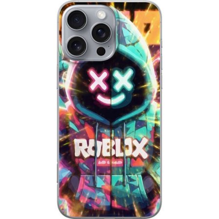 Kompatibel Mobilcover til Apple Apple iPhone 16 Pro Max Neonfarvet Roblox hættetrøje figur med lysende effekter og energifyldt baggrund, moderne gam