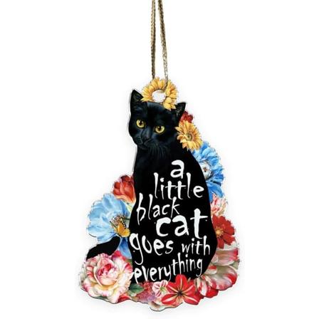 Svart katt Halloween-prydnader, söt katt jul, julgransprydnader, julgranshängande, toppprydnader (kattblomma, 2-pack)