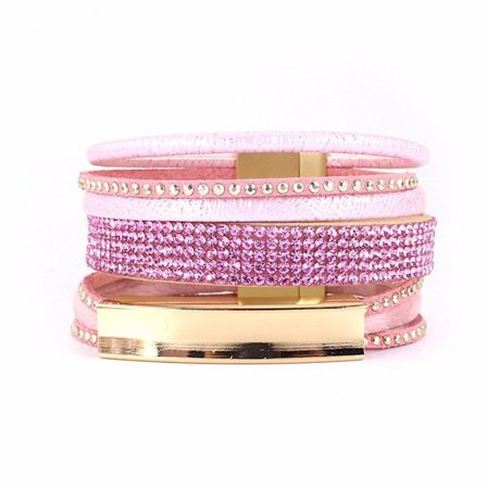 Nahkamagneettiranneke, jossa on strassit