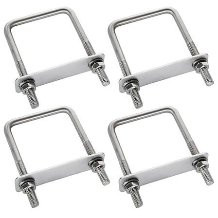 4 Stk. Fastgørelsesklemme, U-boltbeslag, U-bolt, Tagboksbeslag, Holdbar Ramme, Firkantet U-bolt i Rustfrit Stål, til Bugsering, Reparation, Båd, Bil