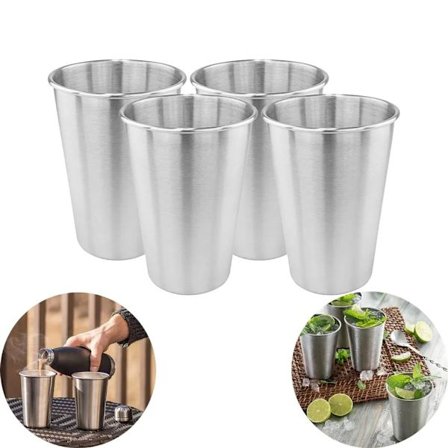 4X dricksmuggar i rostfritt stål, 350 ml ölmuggar, campingmuggar, resemuggar, snapsglas, bärbara stapelbara muggar