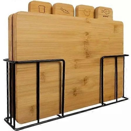Skjærebrett med stativ - Bambus - 5 deler