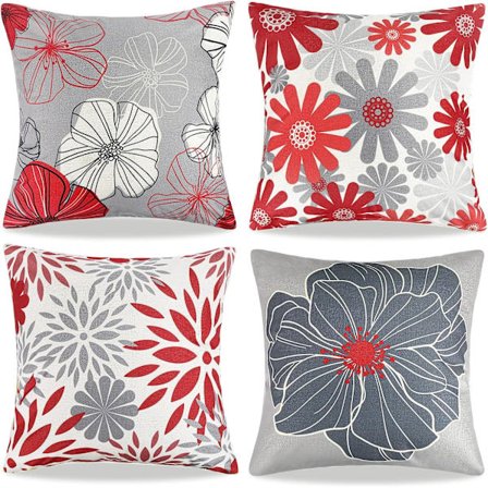 Sofa pudebetræk 45x45 Abstrakte røde og grå blomster pudebetræk