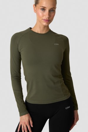 ICANIWILL - Define Seamless Long Sleeve Dark Khaki Green - Pitkähihaiset - Naiset - Treenivaatteet ICIW:ltä
