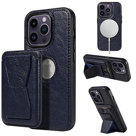 Magsafe case kompatibelt med Iphone 15 Pro Max, Pu läder stötsäkert cover med magnetkorthållare