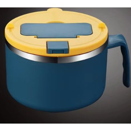 1200ml Hurtig Ramen Skål med Filterbar Låg, Rustfrit Stål Noodle Skål med Ske og Spisepinde BPA Fri Ramen Koge Skål med Håndtag