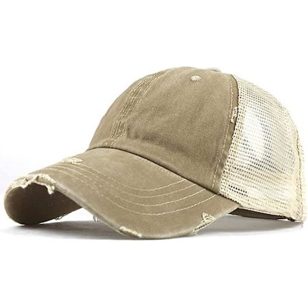 Dam Basebollkeps Halvnät Slarvig Bun Hästsvans Vintage Denim Ponycaps Justerbar Bomull Sommar Solhatt