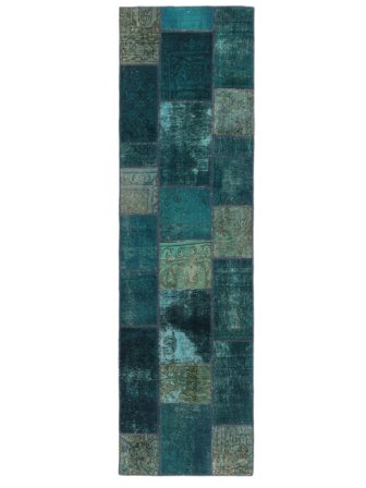 Handknuten Patchwork 75X259 Vintage Persisk Ullmatta Svart/Mörkgrön Liten