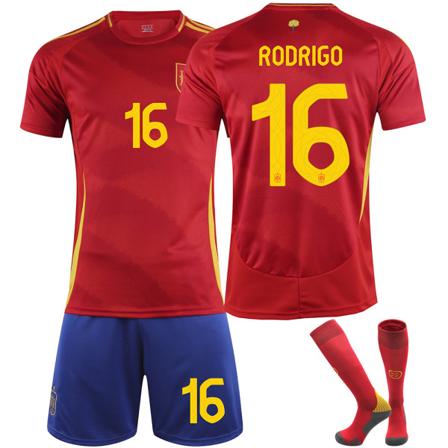 25. sesongens spanske hjemme røde nr 16 Rodrigo fotballtema trøye fotballdrakt barn voksenstørrelse No. 16 Rodrigo 2XL(190-200CM)