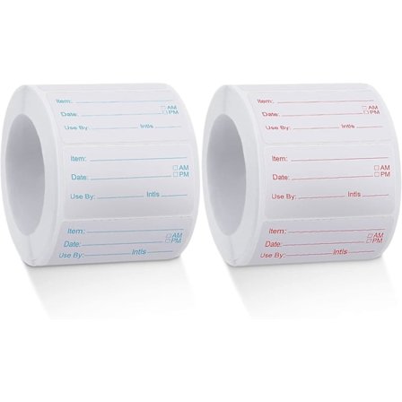 2 Rullar 1000 Stycken Upplösliga Mat Etiketter Mat Konservering Avtagbara Klistermärken Röd Och Blå(t-0-g)