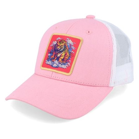 Kiddo Cap - Rosa trucker Keps - Kids Tiger On Clouds Patch Pink/White Trucker @ Hatstore