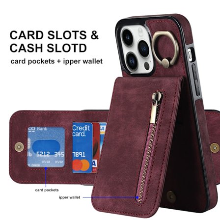 Etui til iPhone 13mini 5.4 Burgundy lynlås multifunktionelt læder