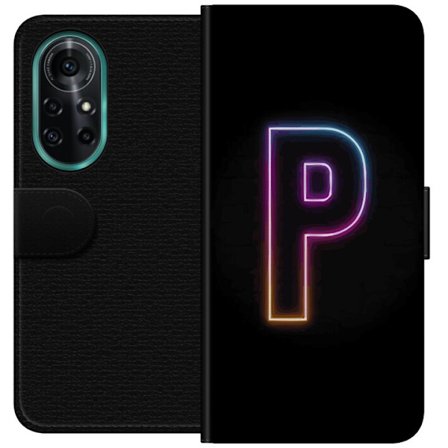 Kompatibelt Lommeboketui til Huawei Huawei nova 8 Pro Minimalistisk neonbokstav P i fargegradering og lyseffekt mot svart bakgrunn i digital neonstil