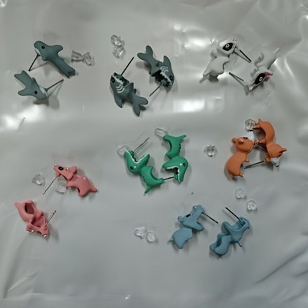 14 st/7 par, Söta djurörhängen set - Dinosaurie-, valp- och valdesigner - Roliga smyckespresenter i lera, roliga presenter och accessoarer
