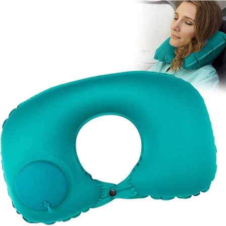 Uppblåsbar hopfällbar nackkudde, U-formad uppblåsbar kudde, uppblåsbar resekudde, ultralätt resekudde, resekudde för Av