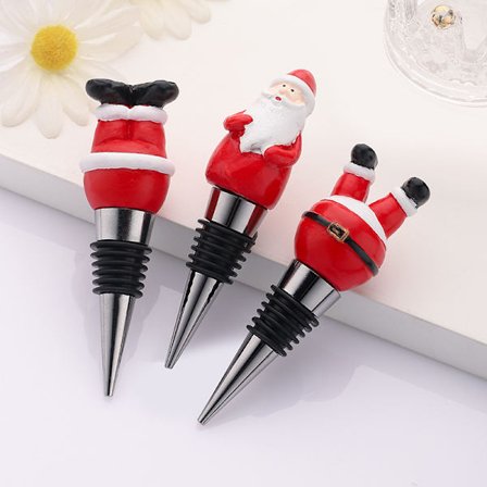 Sæt med 3 Julevinproppe i Metal med Julemanden