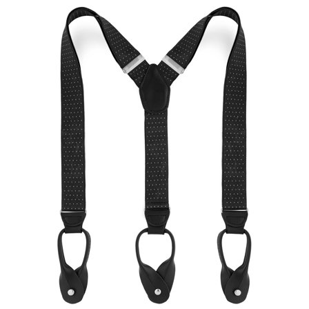 Szerokie czarne szelki w kropki na guziki dla mężczyzn - Szelki na guziki