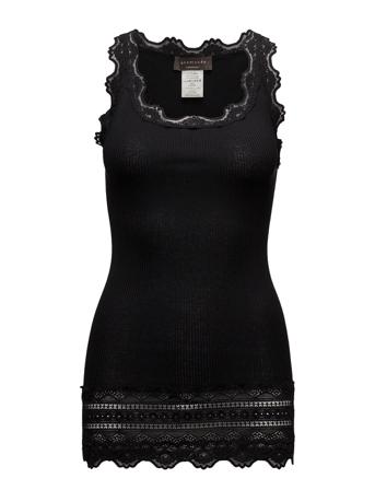 Silk Top Medium W/Wide Lace T-shirts & Tops Sleeveless Svart Rosemunde